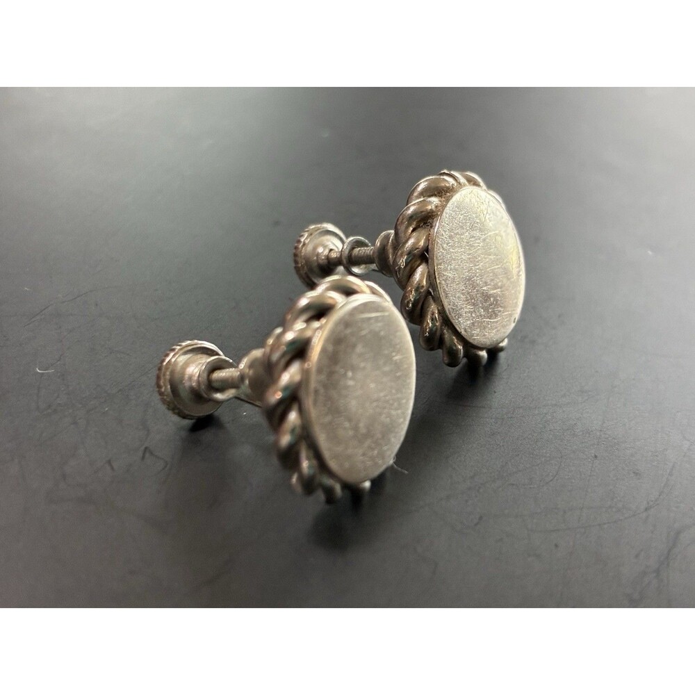 Delma Signed Round Clip-on  Back Silver Tone Twist Stud Earrings Vintage